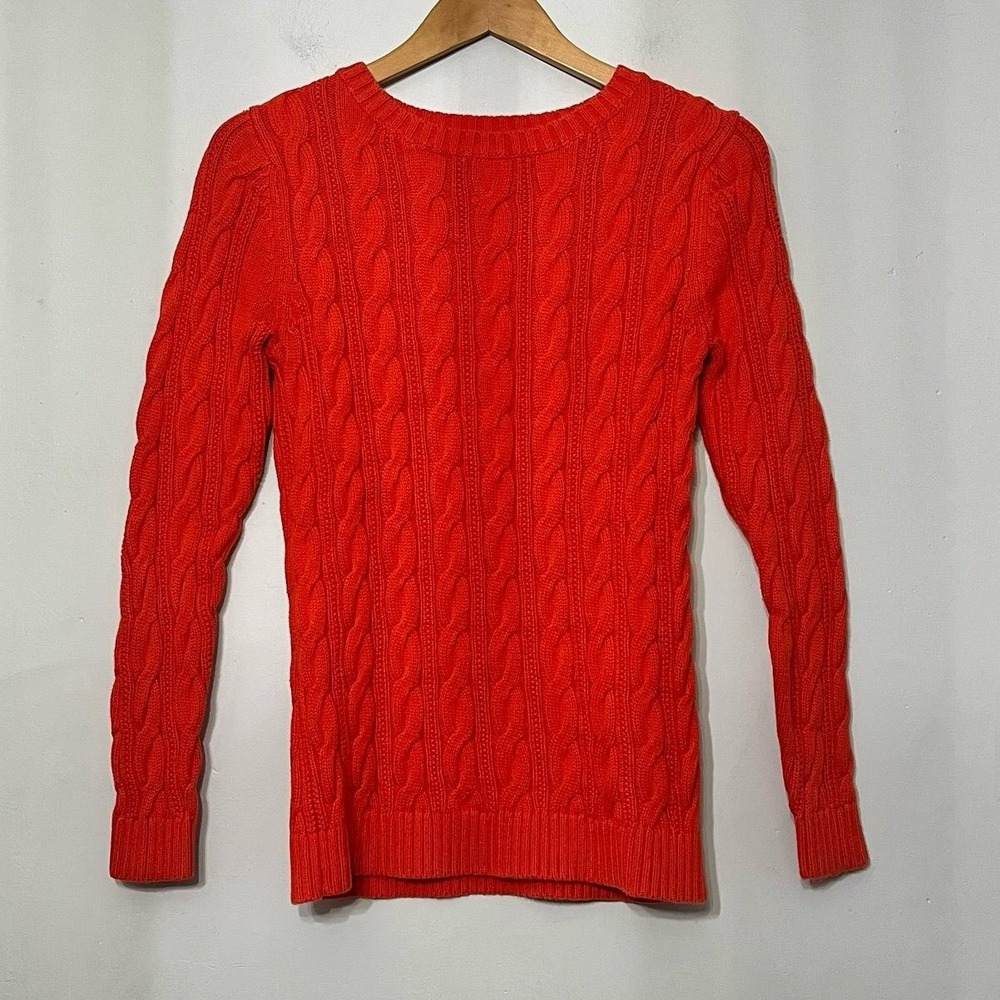 Lands End Drifter Sweater Chunky Cable Knit Thick Warm Orange Fisherman Womens S
